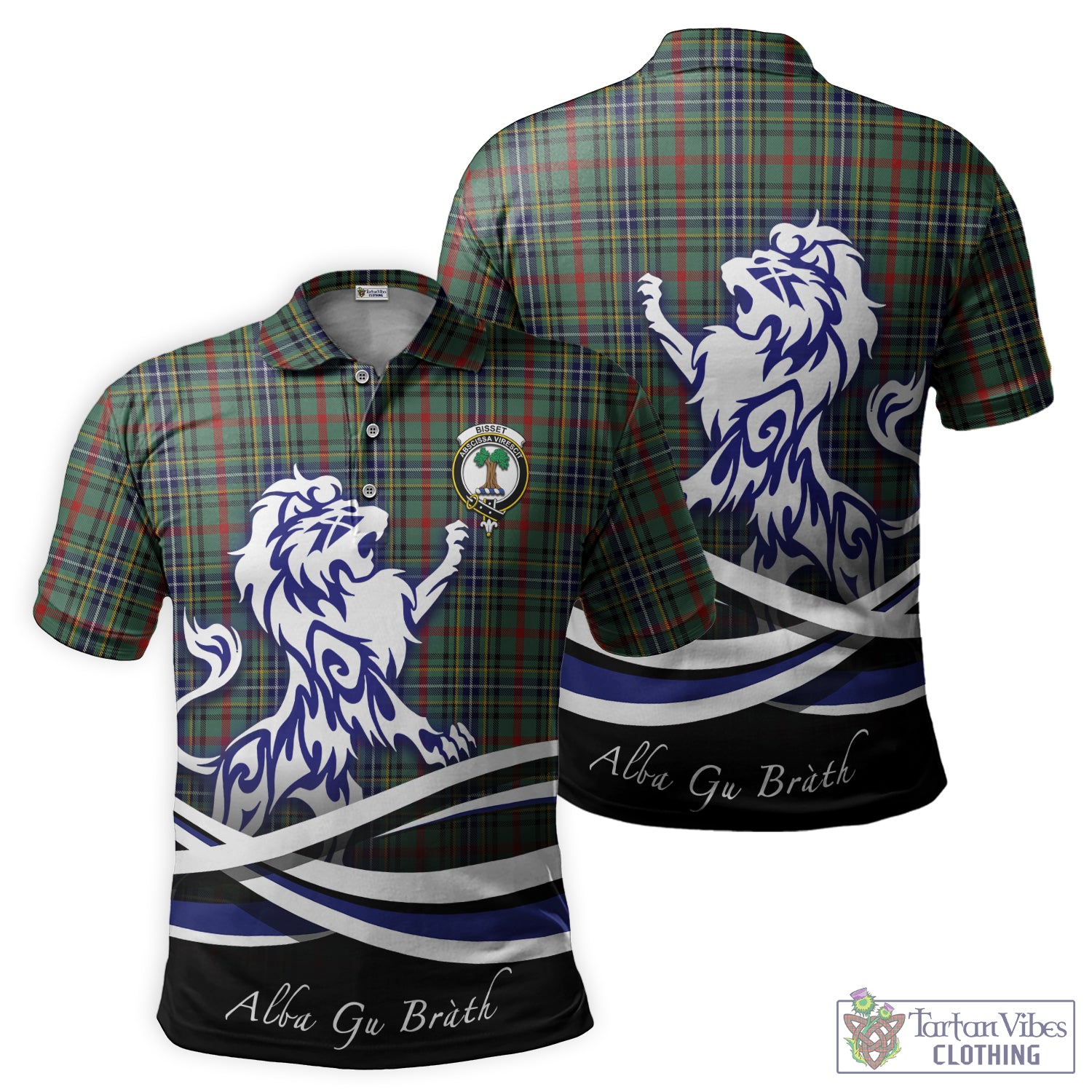 Bisset Tartan Polo Shirt with Alba Gu Brath Regal Lion Emblem - Tartan Vibes Clothing
