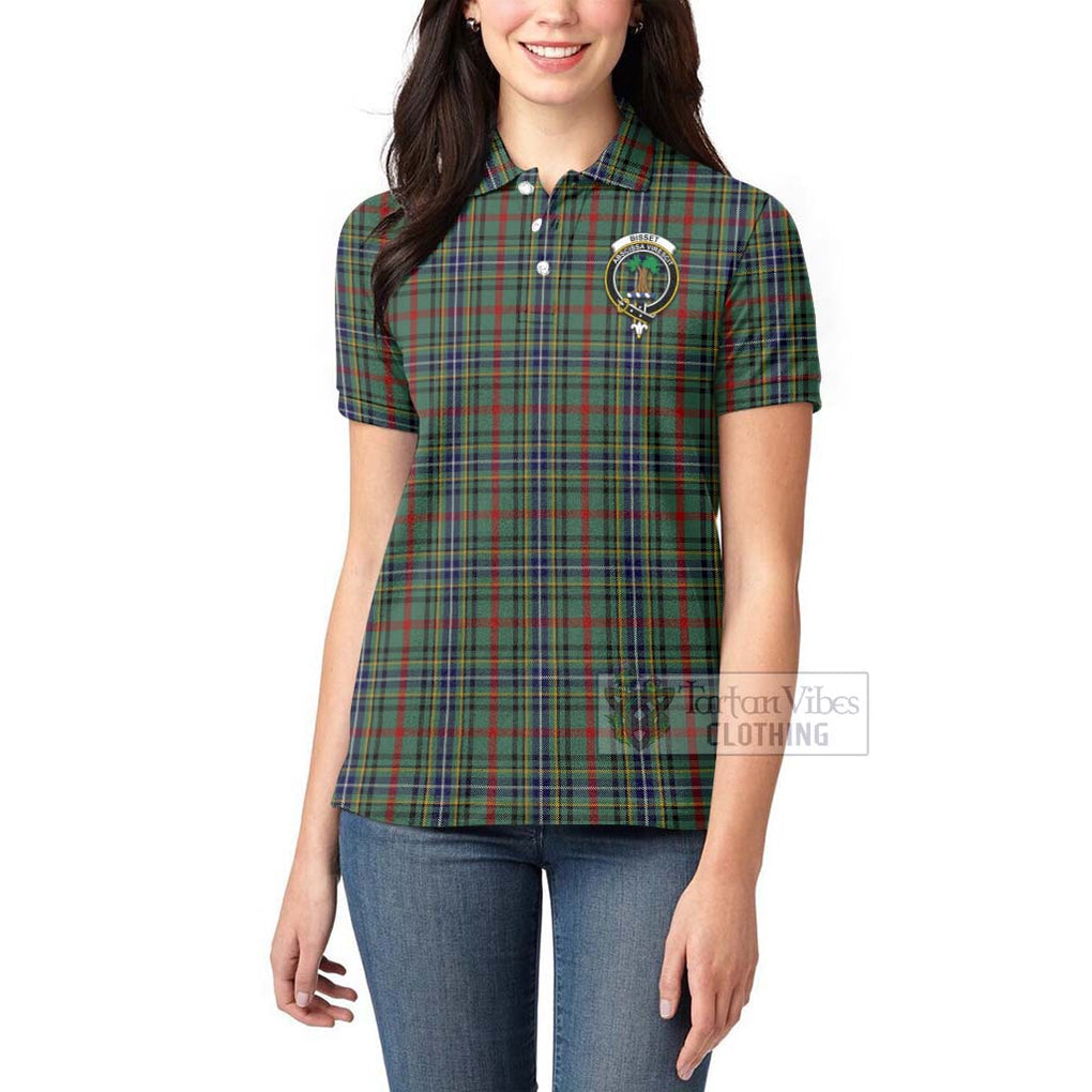 Bisset Tartan Women's Polo Shirt with Family Crest Celtic Skull Style - Tartan Vibes Clothing
