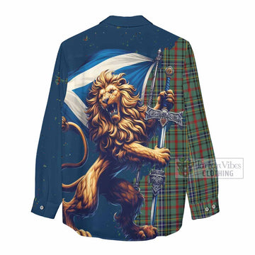 Bisset Tartan Family Crest Women's Casual Shirt with Scottish Majestic Lion - Tartan Vibes Clothing