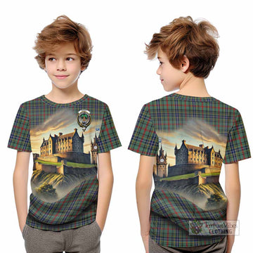 Bisset Tartan Family Crest Kid T-Shirt with Scottish Ancient Castle Style - Tartan Vibes Clothing