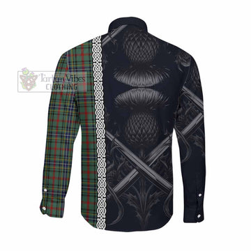 Tartan Vibes Clothing Bisset Tartan Long Sleeve Button Shirt with Family Crest Cross Sword Thistle Celtic Vibes