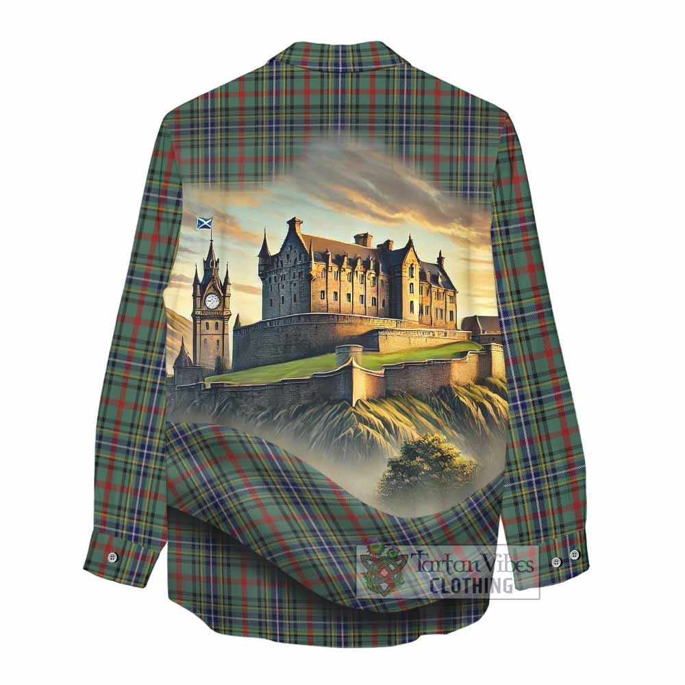 Bisset Tartan Family Crest Women's Casual Shirt with Scottish Ancient Castle Style - Tartan Vibes Clothing