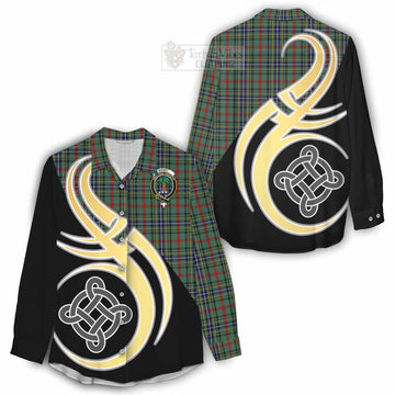 Bisset Tartan Women's Casual Shirt with Family Crest and Celtic Symbol Style - Tartan Vibes Clothing