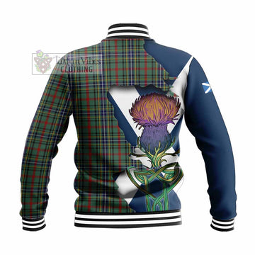 Tartan Vibes Clothing Bisset Tartan Family Crest Baseball Jacket Scottish Thistle Celtic Inspired