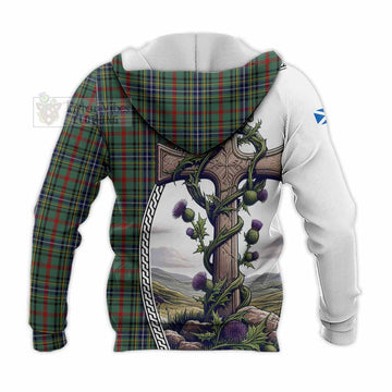 Bisset Tartan Knitted Hoodie with Family Crest and St. Andrew's Cross Accented by Thistle Vines - Tartan Vibes Clothing
