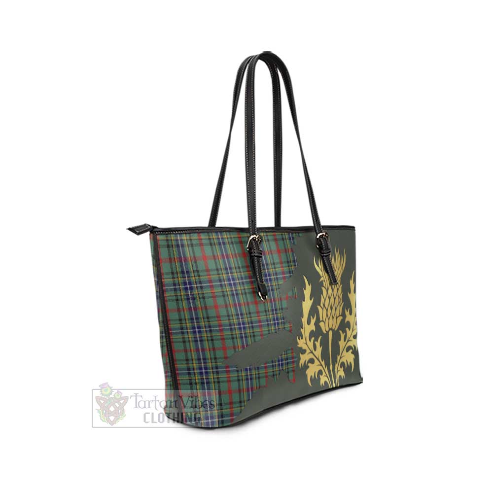 Bisset Tartan Leather Tote Bag Gold Thistle Style - Tartan Vibes Clothing