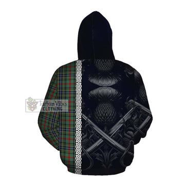 Bisset Tartan Cotton Hoodie with Family Crest Cross Sword Thistle Celtic Vibes Pullover Hoodie - Tartan Vibes Clothing