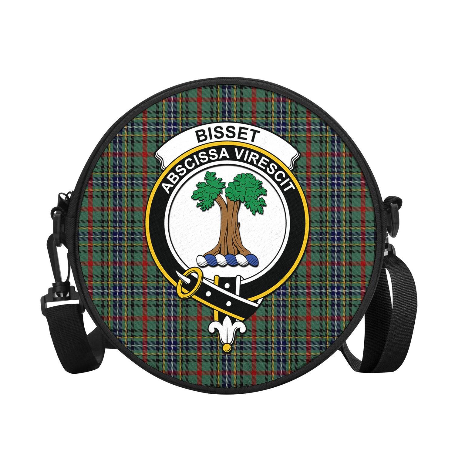 Bisset Tartan Round Satchel Bags with Family Crest - Tartanvibesclothing