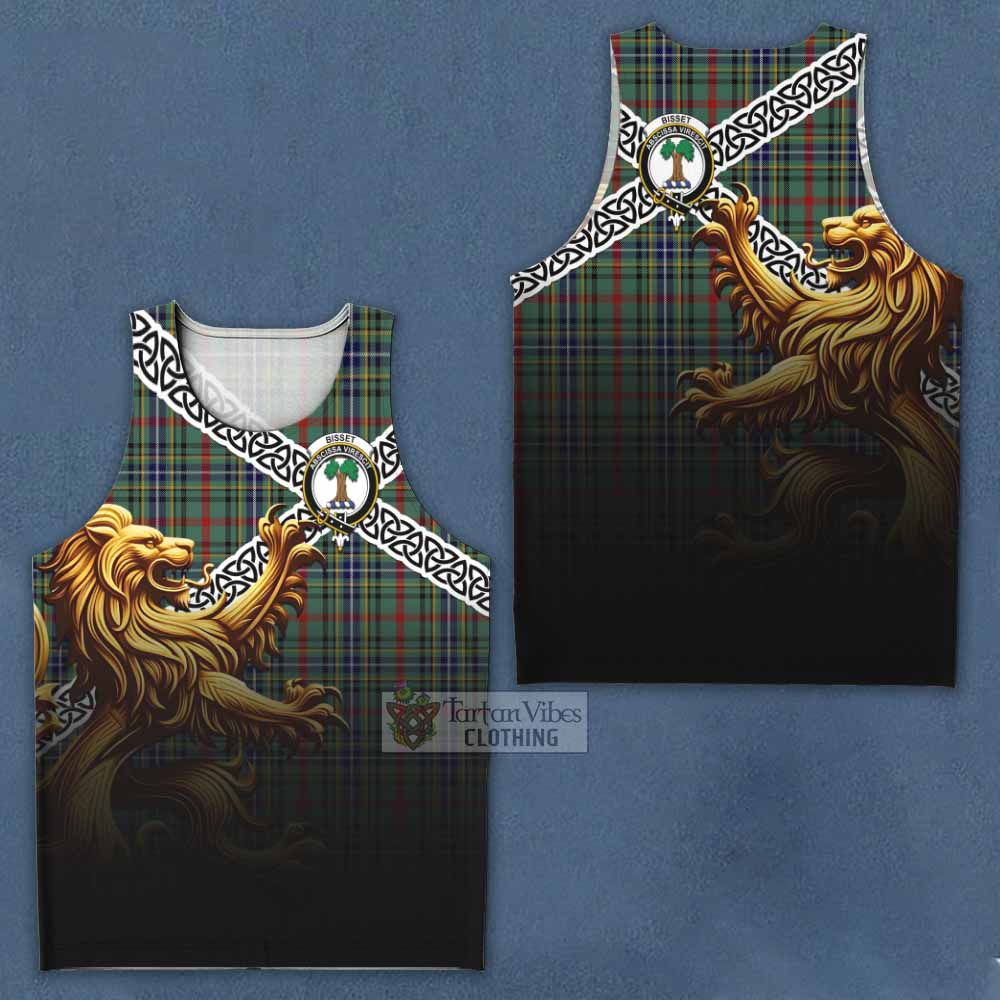 Bisset Crest Tartan Men's Tank Top with Golden Lion Emblem Celtic Style - Tartan Vibes Clothing