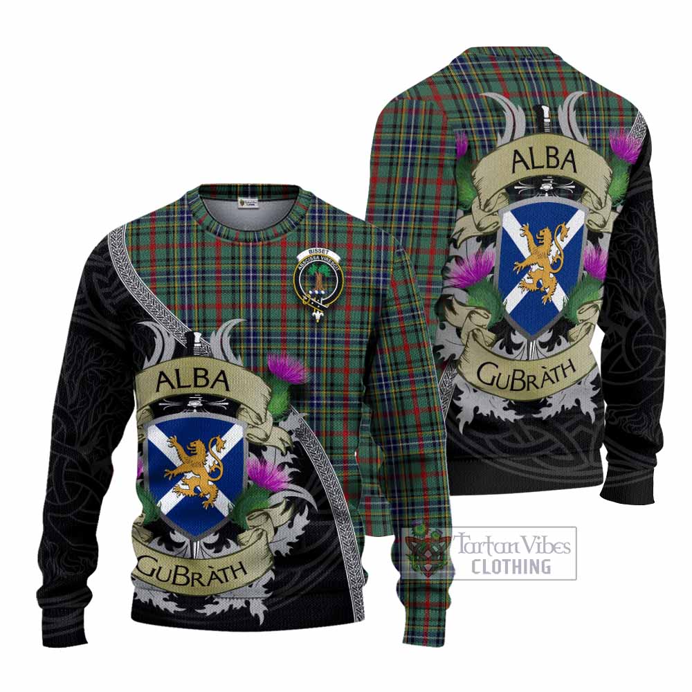 Bisset Tartan Family Crest Knitted Sweater Lion Rampant Royal Thistle Shield Celtic Inspired - Tartan Vibes Clothing