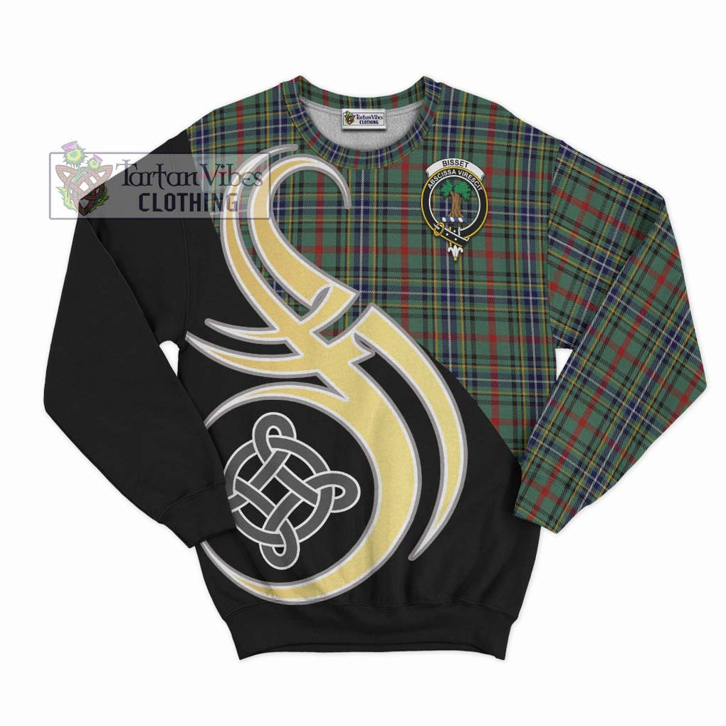 Bisset Tartan Sweatshirt with Family Crest and Celtic Symbol Style - Tartan Vibes Clothing