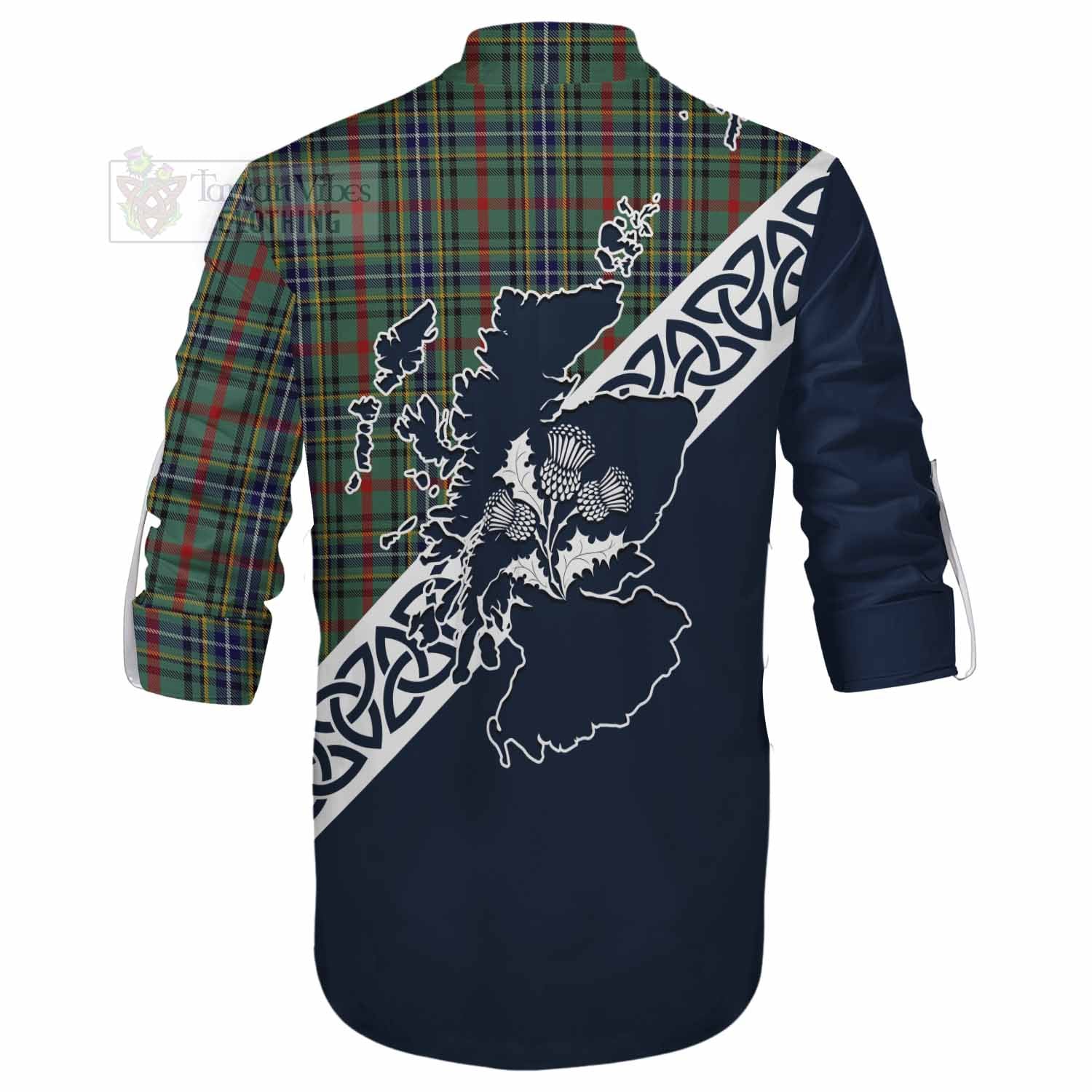 Bisset Tartan Ghillie Kilt Shirt Featuring Thistle and Scotland Map - Tartan Vibes Clothing