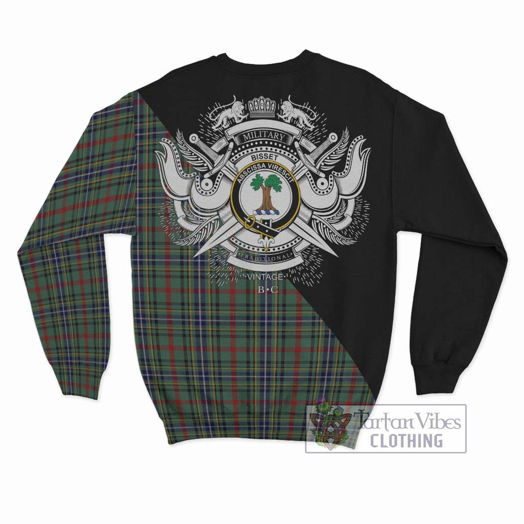 Bisset Tartan Sweatshirt with Family Crest and Military Logo Style - Tartan Vibes Clothing
