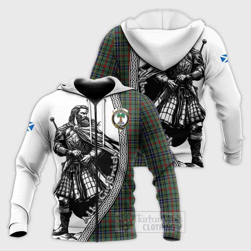 Bisset Tartan Clan Crest Knitted Hoodie with Highlander Warrior Celtic Style Unisex Knitted Zip Hoodie - Tartan Vibes Clothing