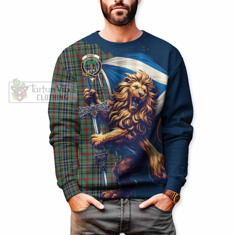 Bisset Tartan Family Crest Sweatshirt with Scottish Majestic Lion - Tartan Vibes Clothing