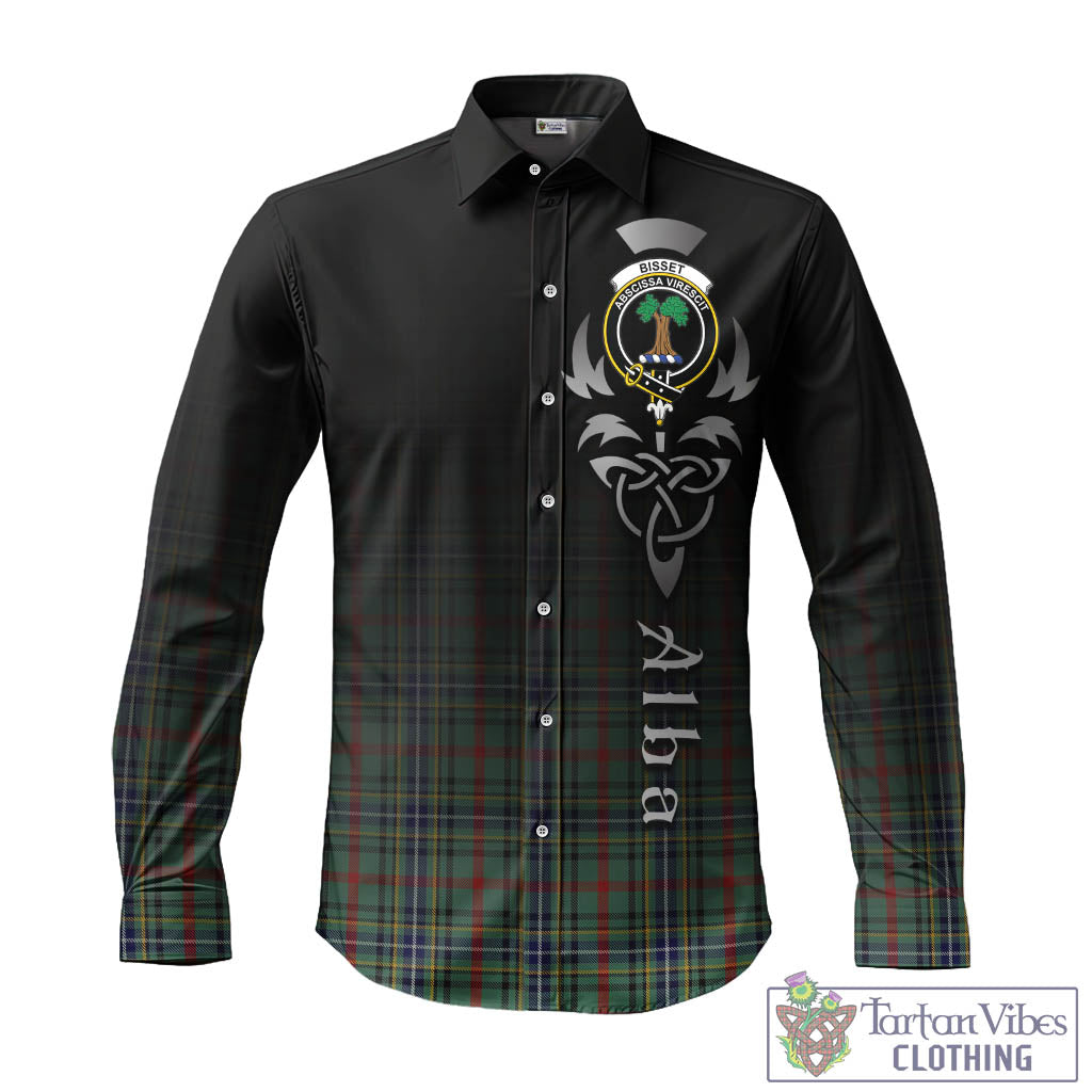 Tartan Vibes Clothing Bisset Tartan Long Sleeve Button Up Featuring Alba Gu Brath Family Crest Celtic Inspired