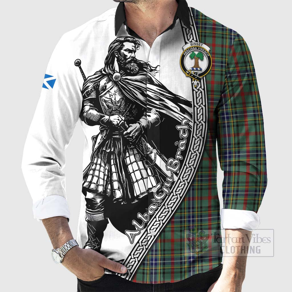 Bisset Tartan Clan Crest Long Sleeve Button Shirt with Highlander Warrior Celtic Style - Tartan Vibes Clothing