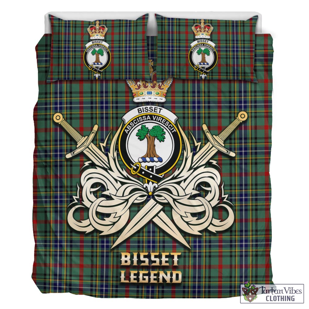 Tartan Vibes Clothing Bisset Tartan Bedding Set with Clan Crest and the Golden Sword of Courageous Legacy