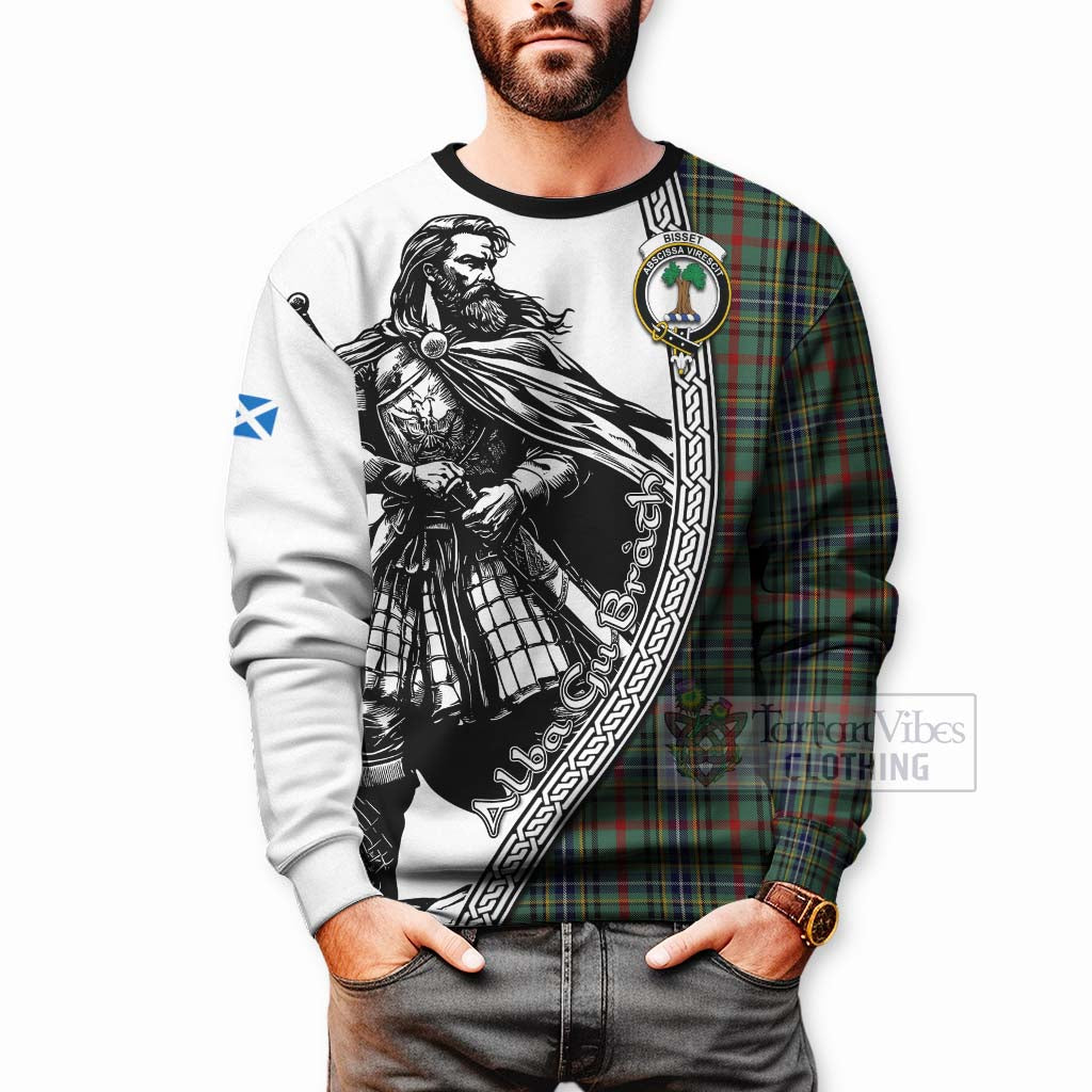 Bisset Tartan Clan Crest Sweatshirt with Highlander Warrior Celtic Style - Tartan Vibes Clothing