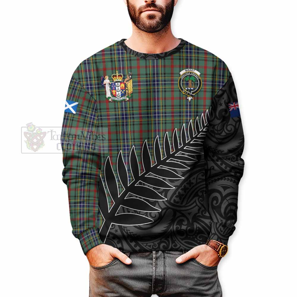 Bisset Crest Tartan Sweatshirt with New Zealand Silver Fern Half Style - Tartan Vibes Clothing