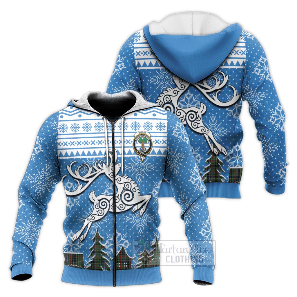 Bisset Clan Christmas Knitted Hoodie Celtic Reindeer Style Unisex - Tartan Vibes Clothing