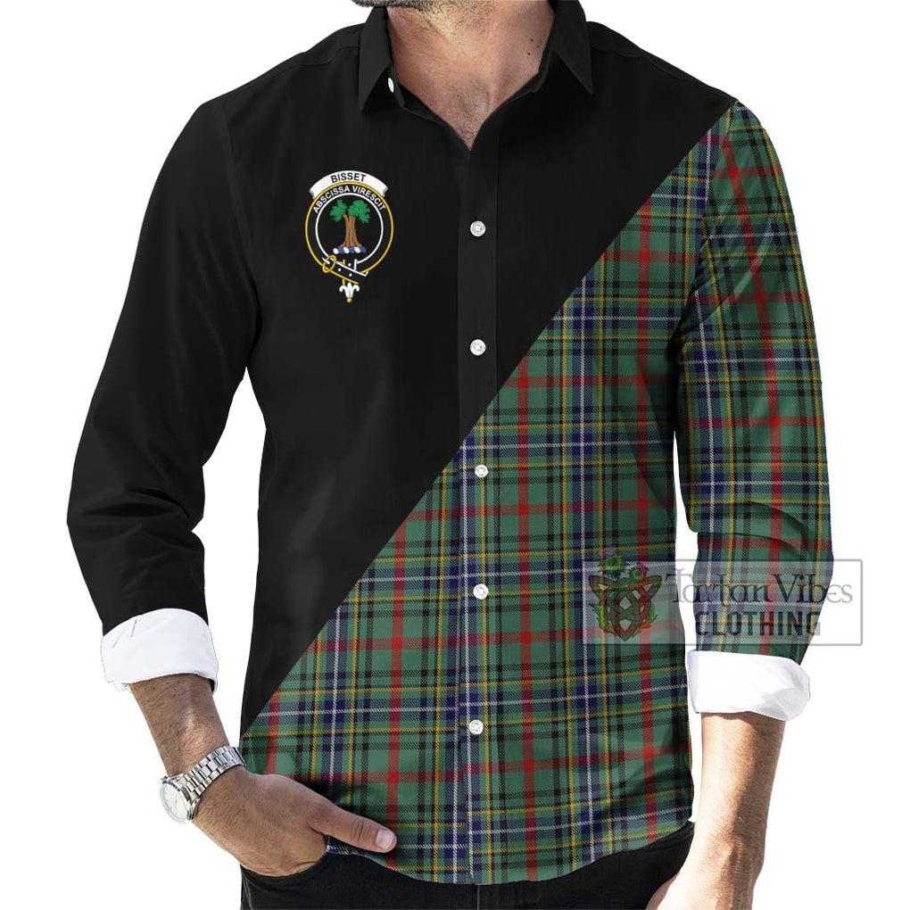 Bisset Tartan Long Sleeve Button Shirt with Family Crest and Military Logo Style - Tartanvibesclothing Shop