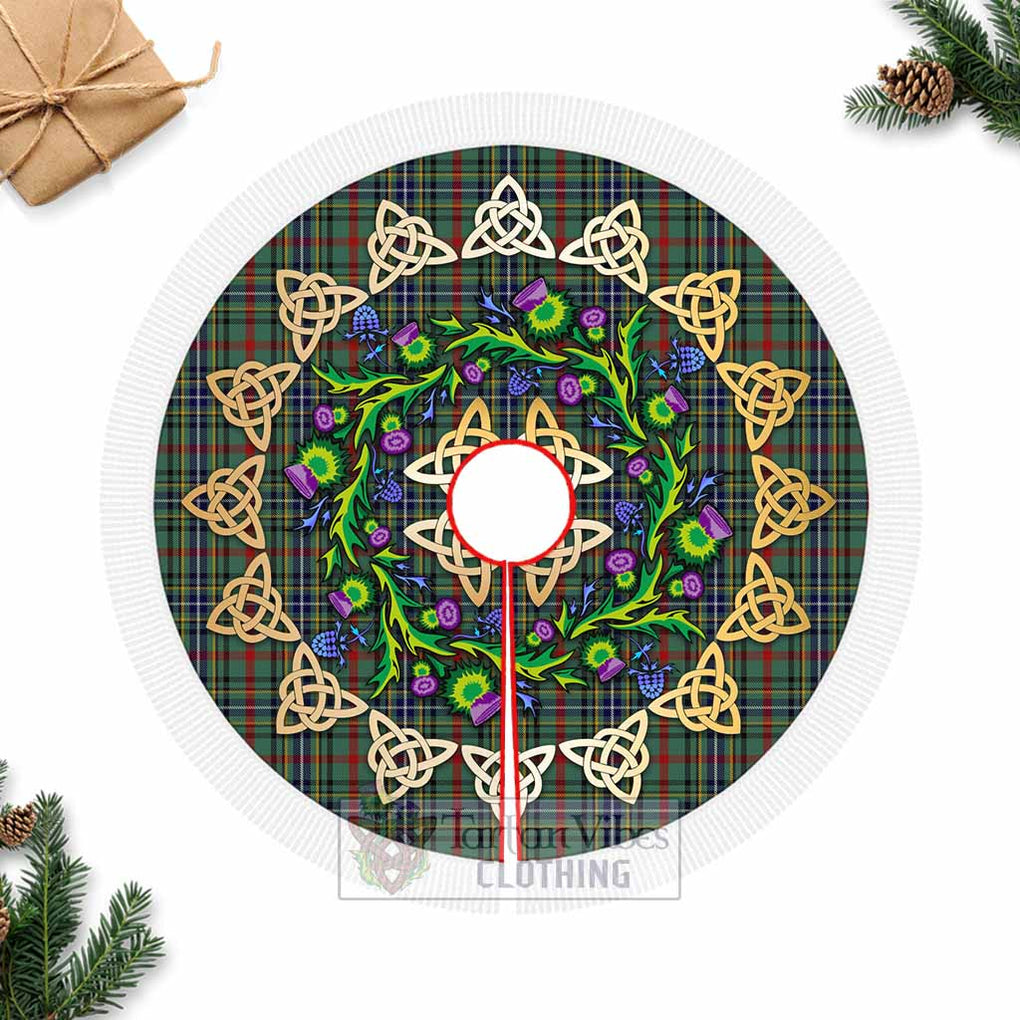 Bisset Tartan Christmas Tree Skirt with Thistle Celtic Knot Style Fringed Tree Skirts - Tartan Vibes Clothing