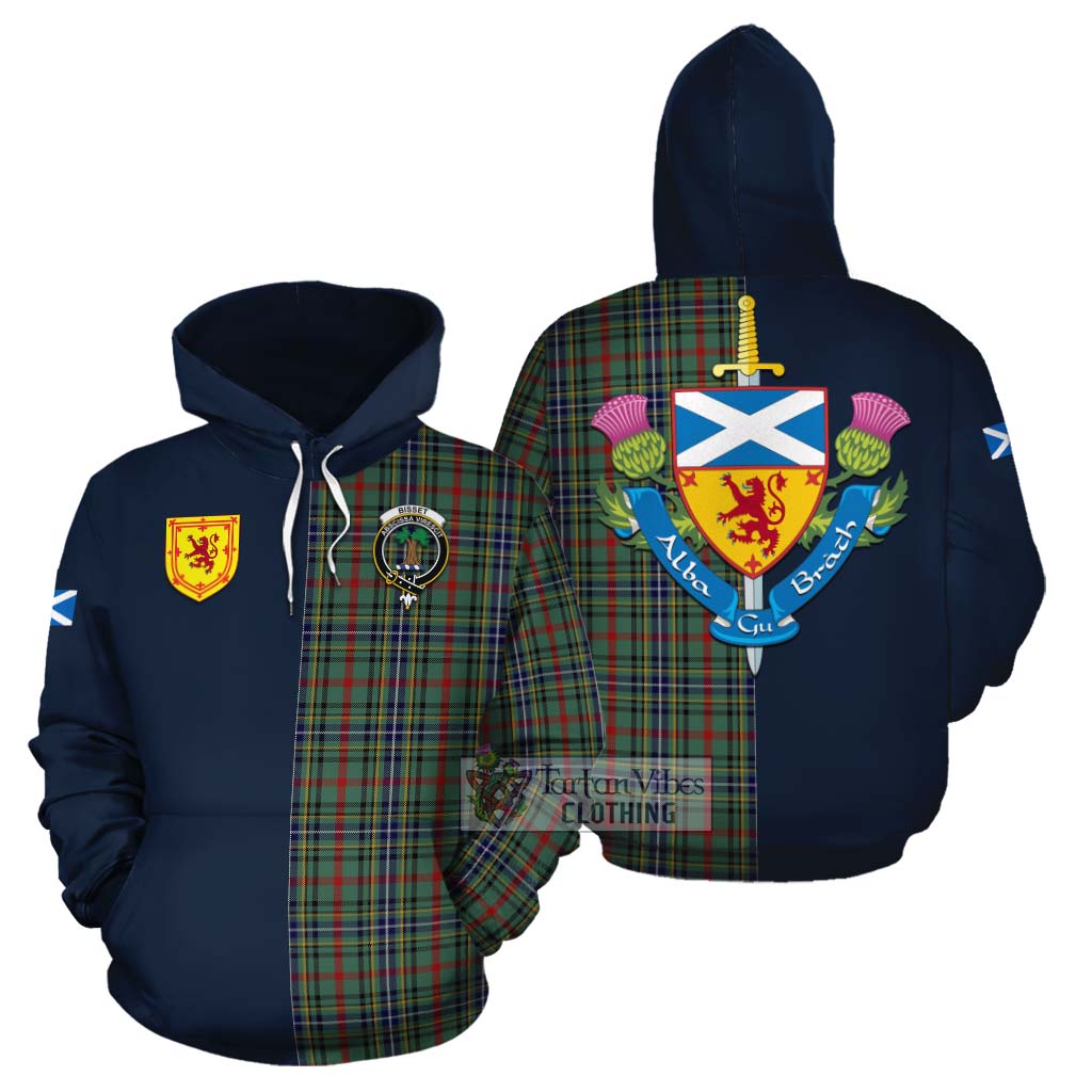 Bisset Tartan Cotton Hoodie Alba with Scottish Lion Royal Arm Half Style Zip Hoodie - Tartan Vibes Clothing