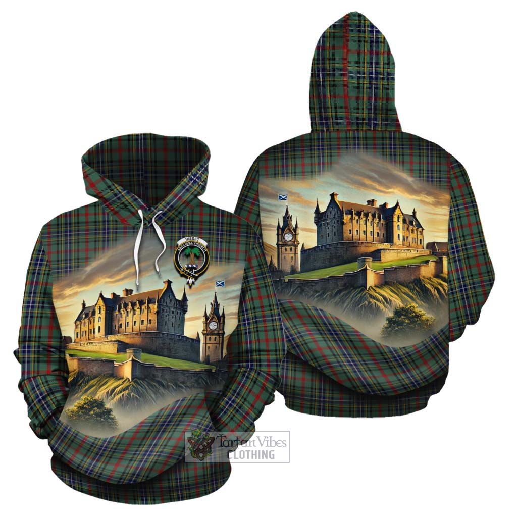 Bisset Tartan Family Crest Cotton Hoodie with Scottish Ancient Castle Style - Tartan Vibes Clothing