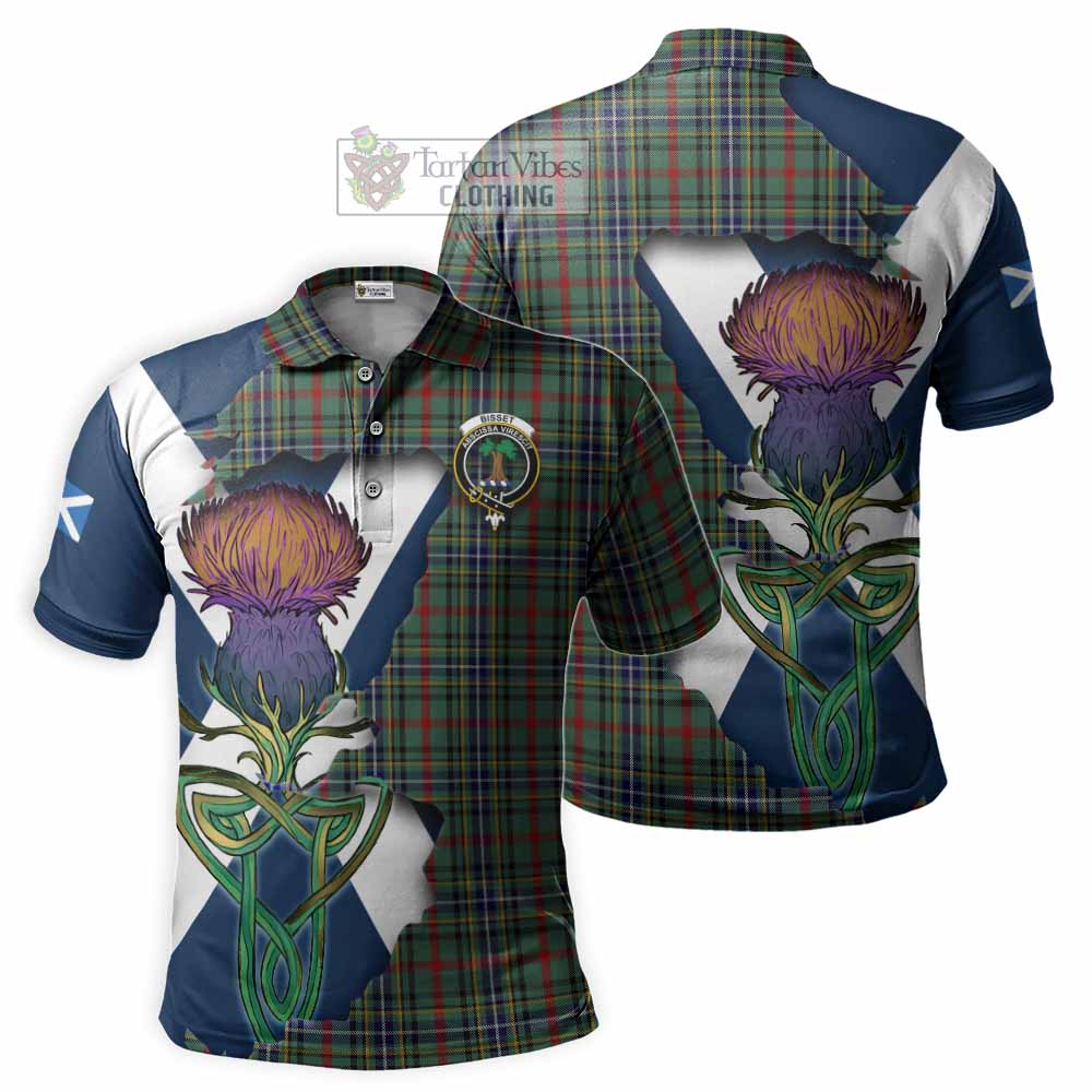 Tartan Vibes Clothing Bisset Tartan Family Crest Polo Shirt Scottish Thistle Celtic Inspired