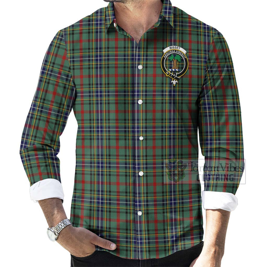 Bisset Tartan Long Sleeve Button Shirt with Family Crest Celtic Skull Style - Tartan Vibes Clothing