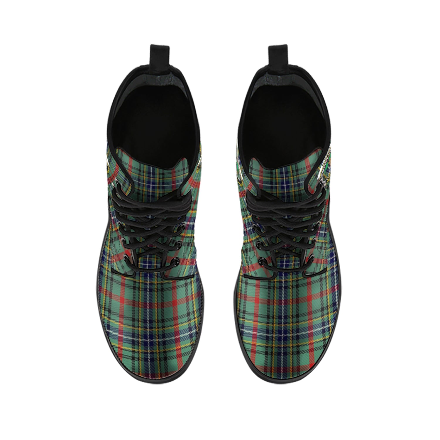 Bisset Tartan Leather Boots with Family Crest - Tartanvibesclothing