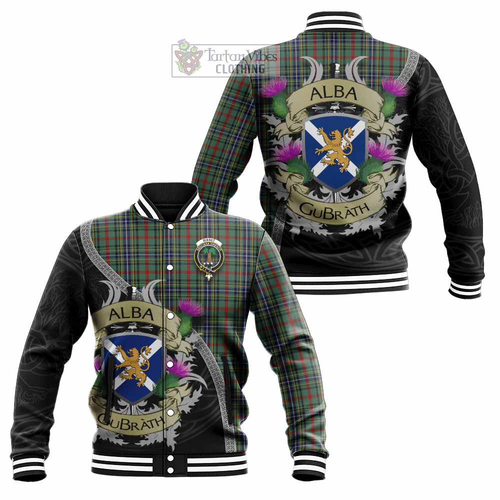 Bisset Tartan Family Crest Baseball Jacket Lion Rampant Royal Thistle Shield Celtic Inspired - Tartan Vibes Clothing