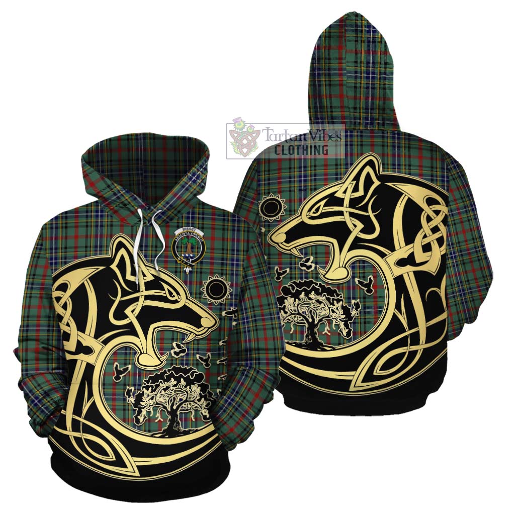 Bisset Tartan Cotton Hoodie with Family Crest Celtic Wolf Style Zip Hoodie - Tartan Vibes Clothing