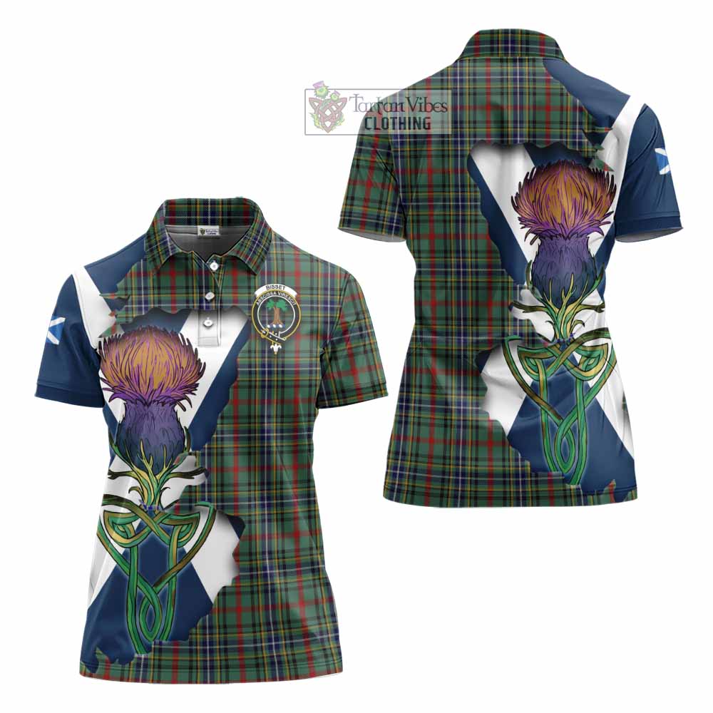 Tartan Vibes Clothing Bisset Tartan Family Crest Women's Polo Shirt Scottish Thistle Celtic Inspired