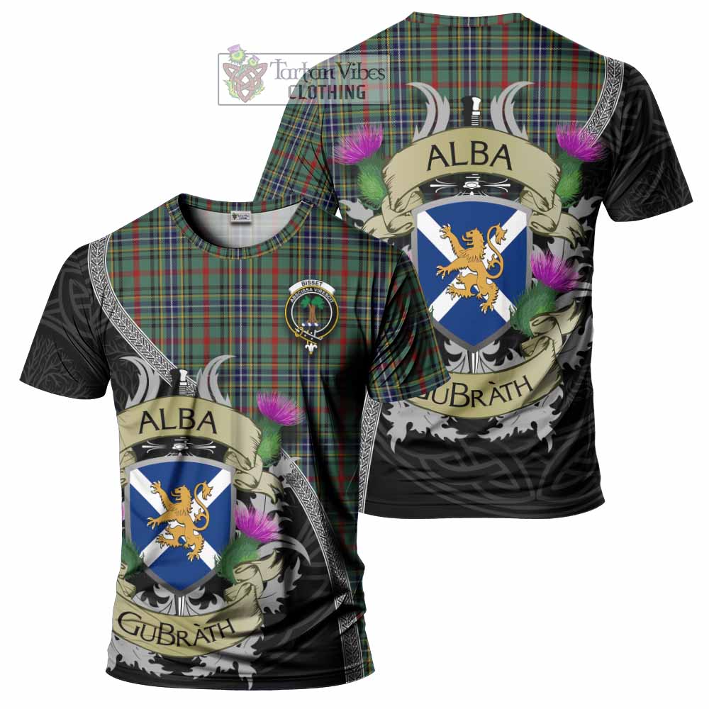 Bisset Tartan Family Crest T-Shirt Lion Rampant Royal Thistle Shield Celtic Inspired - Tartan Vibes Clothing