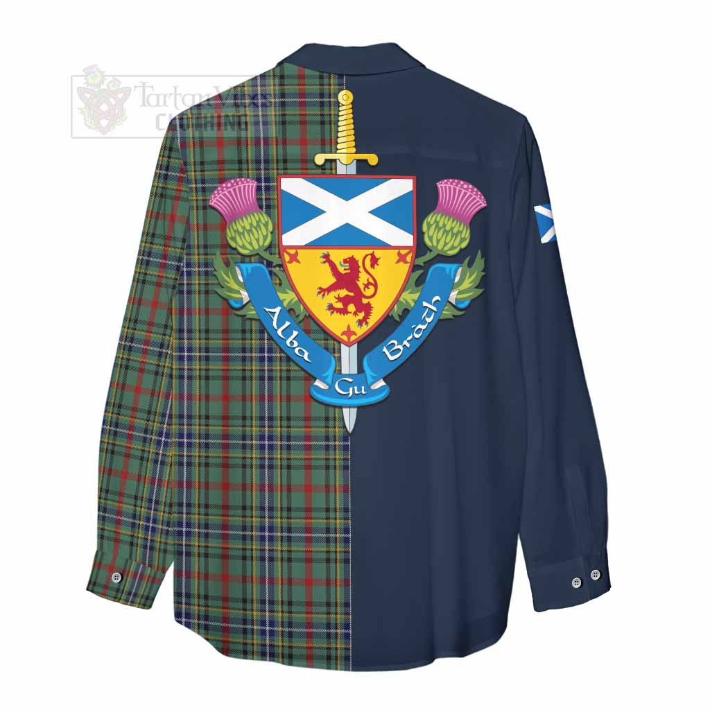 Bisset Tartan Women's Casual Shirt Alba with Scottish Lion Royal Arm Half Style - Tartan Vibes Clothing