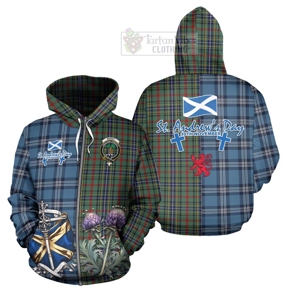 Bisset Tartan Hoodie Happy St. Andrew's Day Half Tartan Style - Tartan Vibes Clothing
