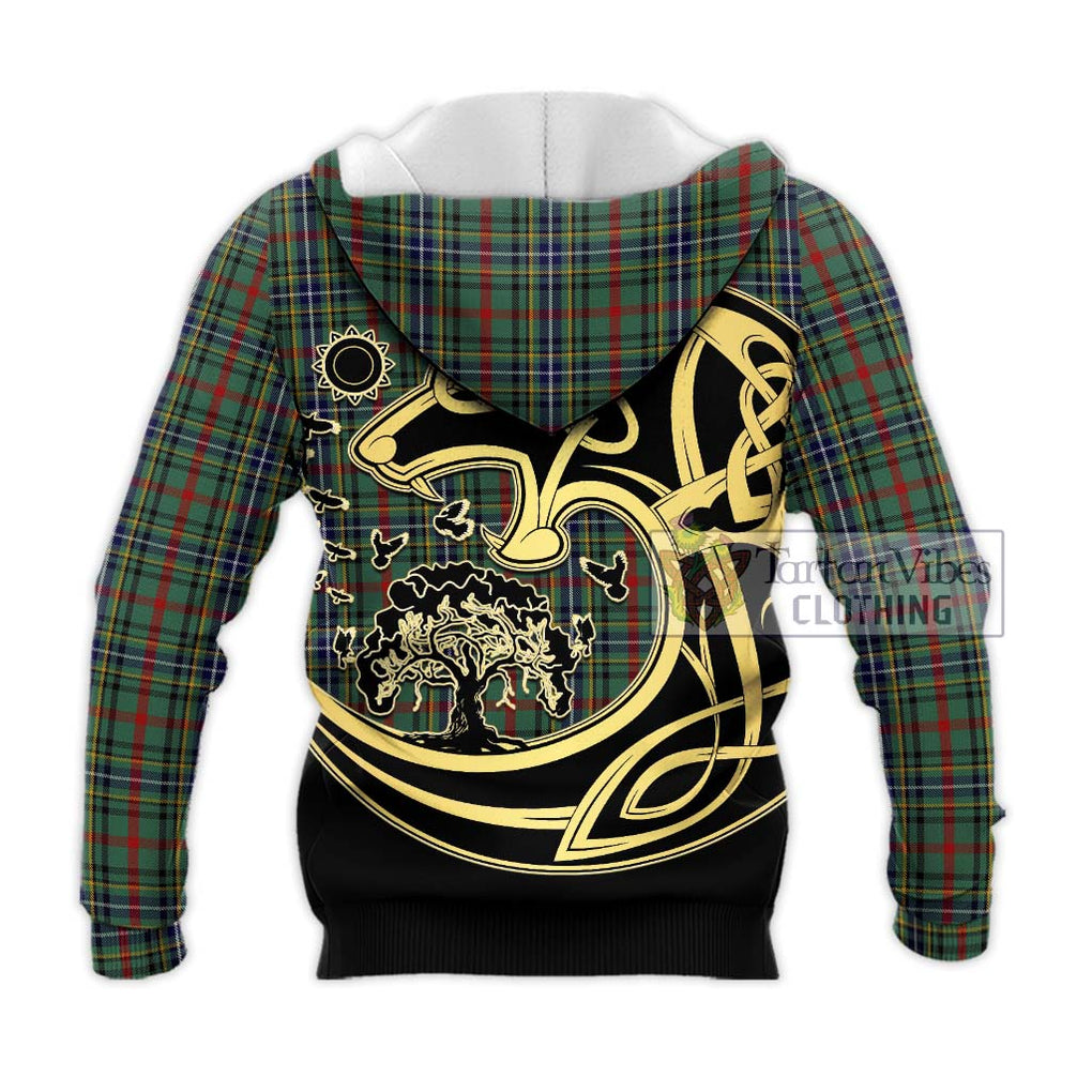 Bisset Tartan Knitted Hoodie with Family Crest Celtic Wolf Style - Tartan Vibes Clothing