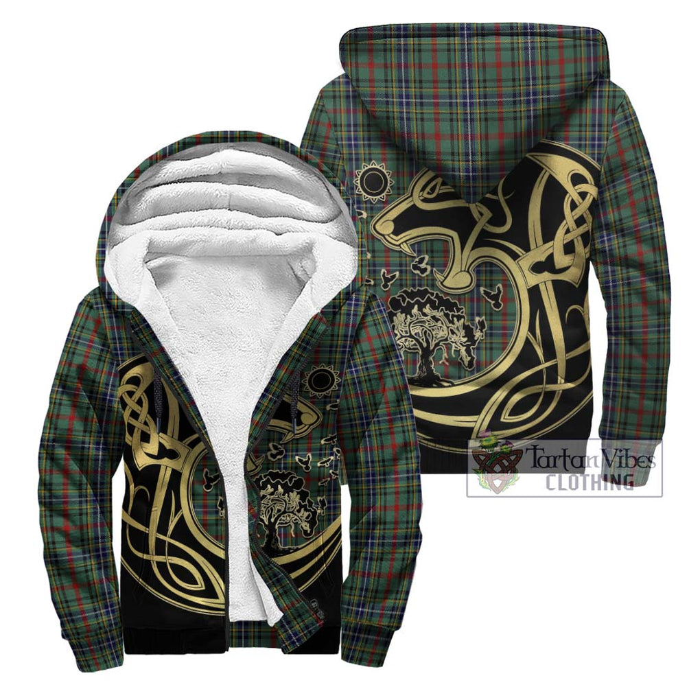 Bisset Tartan Sherpa Hoodie with Family Crest Celtic Wolf Style Unisex - Tartan Vibes Clothing