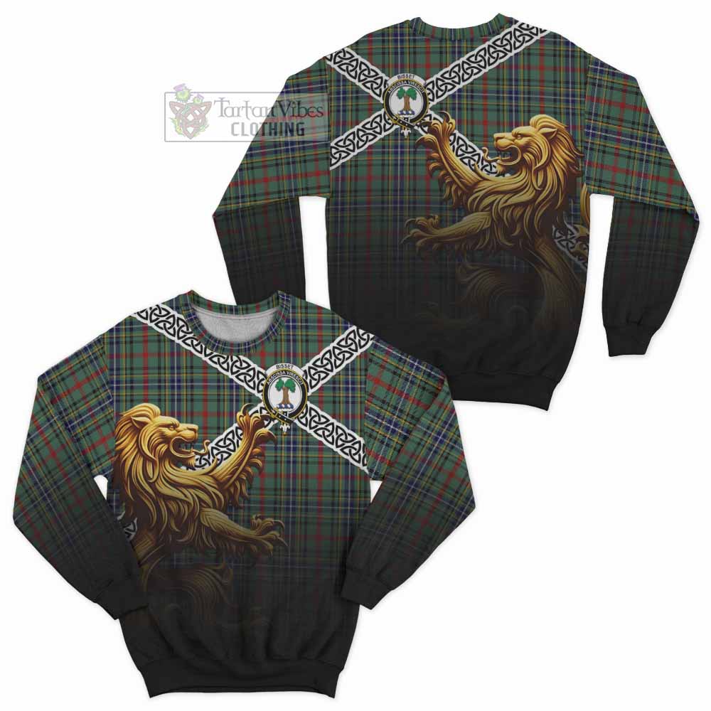 Bisset Crest Tartan Sweatshirt with Golden Lion Emblem Celtic Style - Tartan Vibes Clothing
