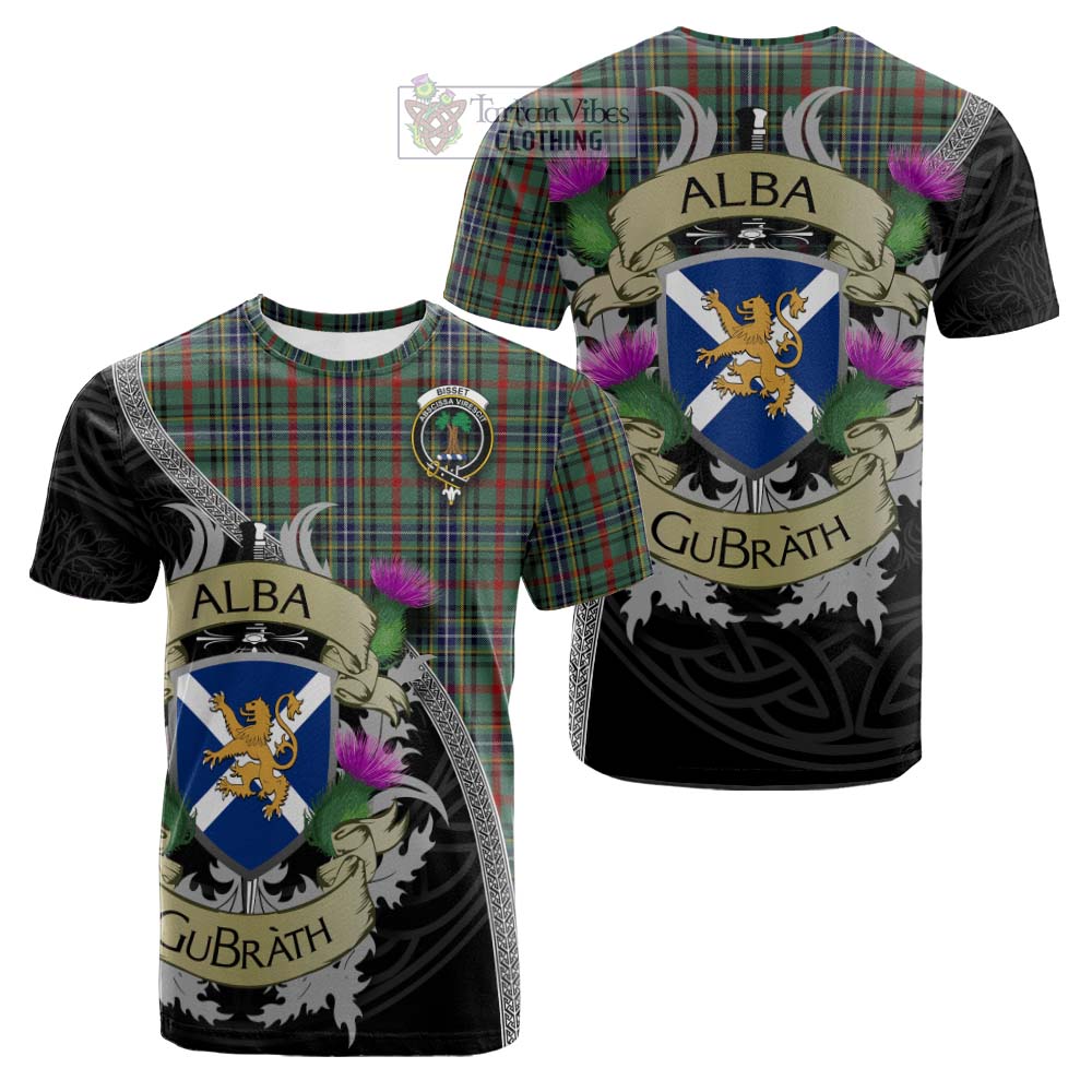Tartan Vibes Clothing Bisset Tartan Family Crest Cotton T-shirt Lion Rampant Royal Thistle Shield Celtic Inspired