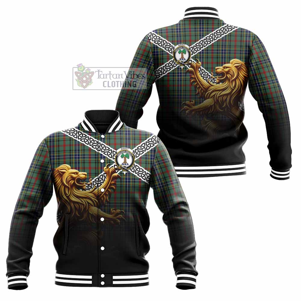 Bisset Crest Tartan Baseball Jacket with Golden Lion Emblem Celtic Style - Tartan Vibes Clothing