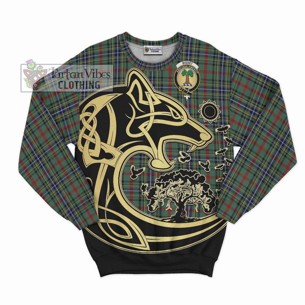 Bisset Tartan Sweatshirt with Family Crest Celtic Wolf Style - Tartan Vibes Clothing