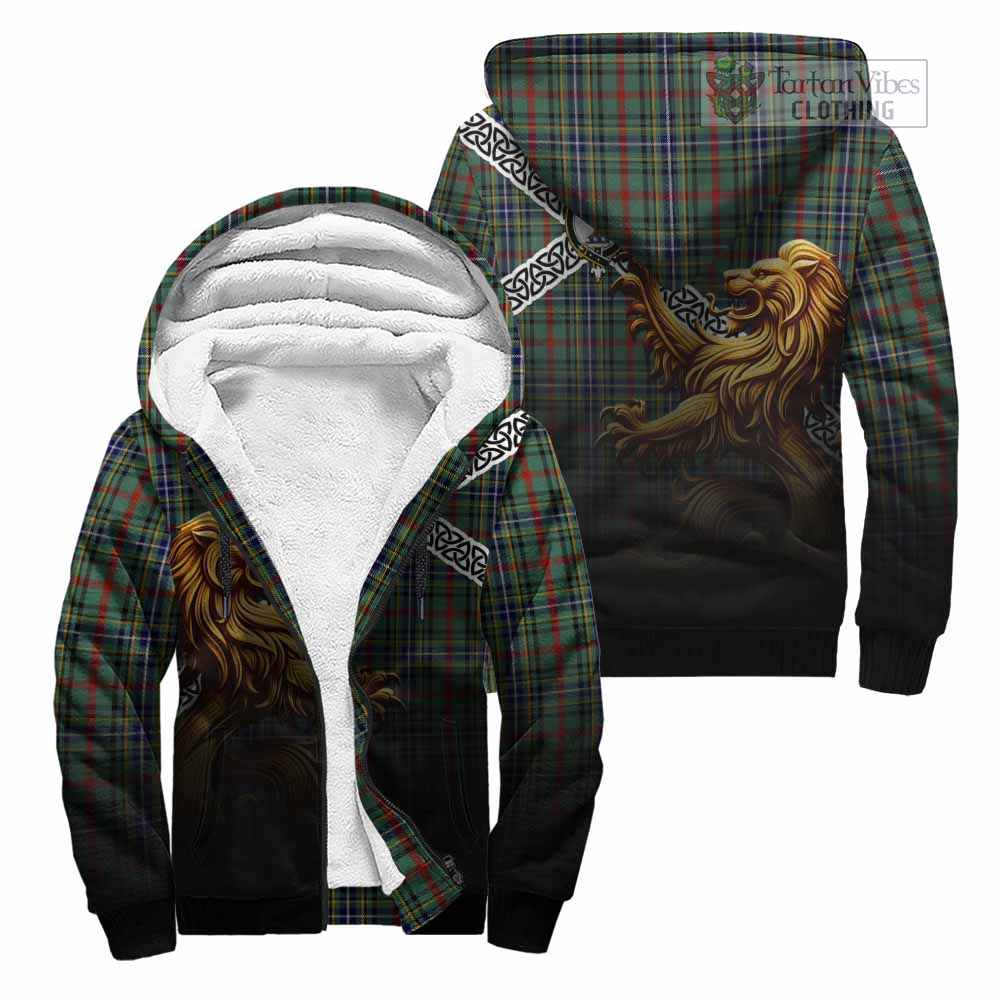 Bisset Crest Tartan Sherpa Hoodie with Golden Lion Emblem Celtic Style Unisex - Tartan Vibes Clothing