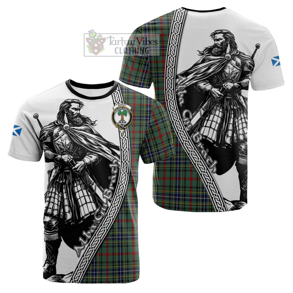 Bisset Tartan Clan Crest Cotton T-shirt with Highlander Warrior Celtic Style - Tartan Vibes Clothing