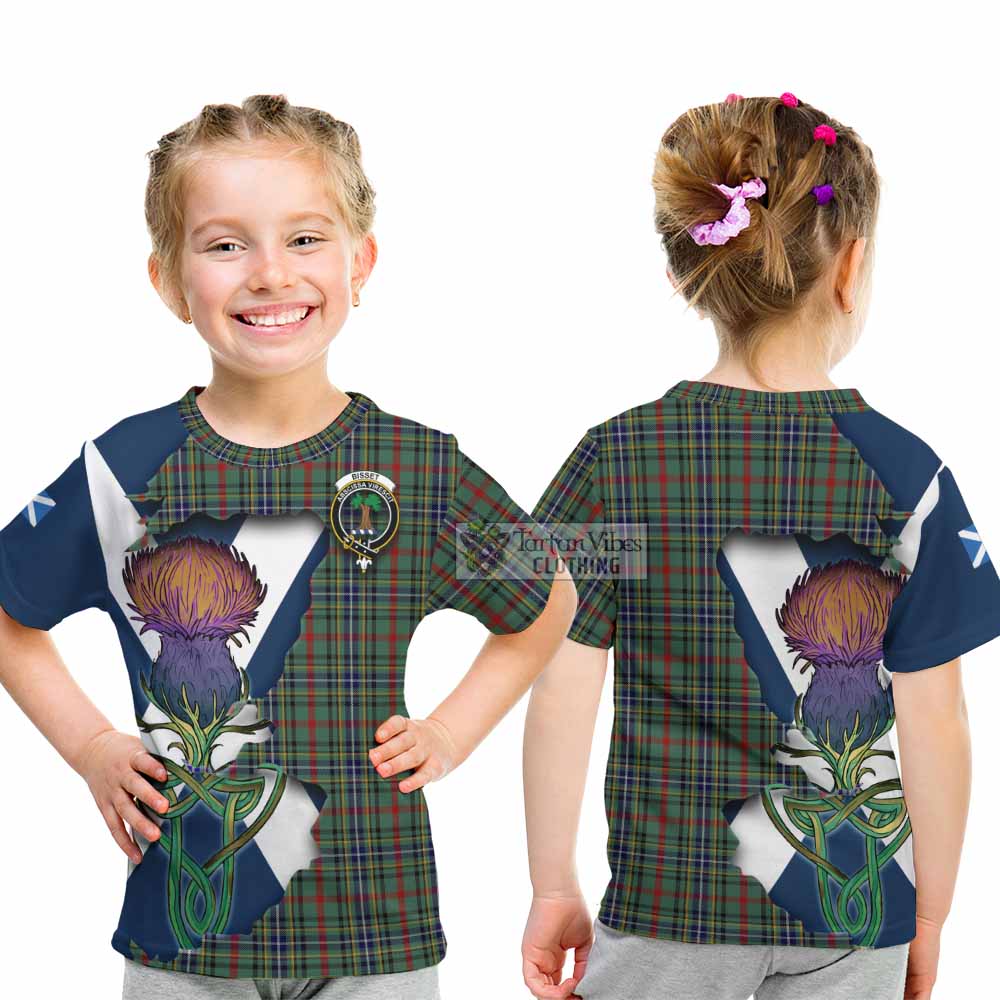 Tartan Vibes Clothing Bisset Tartan Family Crest Kid T-Shirt Scottish Thistle Celtic Inspired