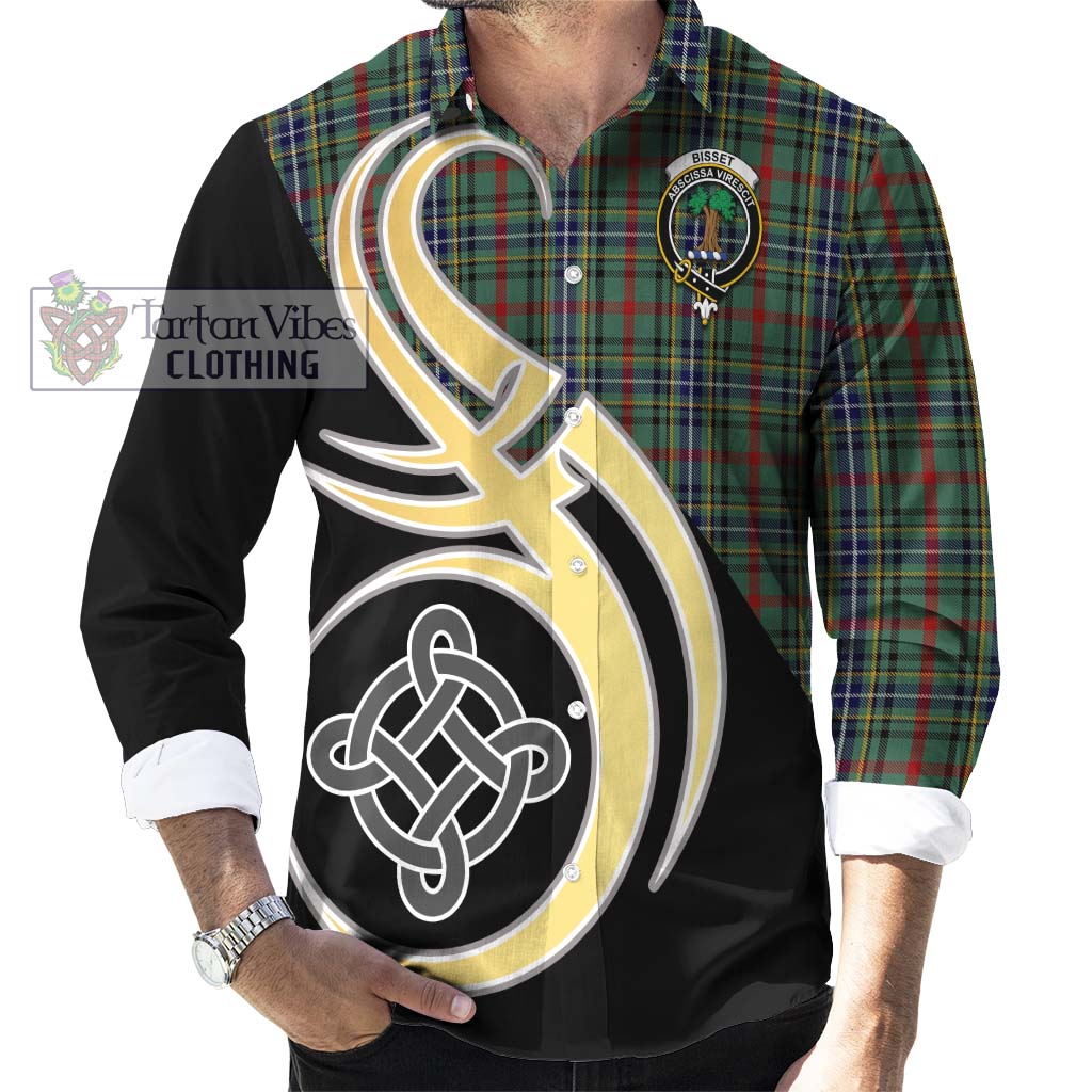 Bisset Tartan Long Sleeve Button Shirt with Family Crest and Celtic Symbol Style - Tartan Vibes Clothing