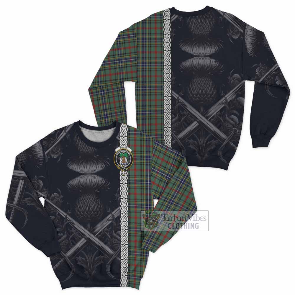 Bisset Tartan Sweatshirt with Family Crest Cross Sword Thistle Celtic Vibes - Tartan Vibes Clothing