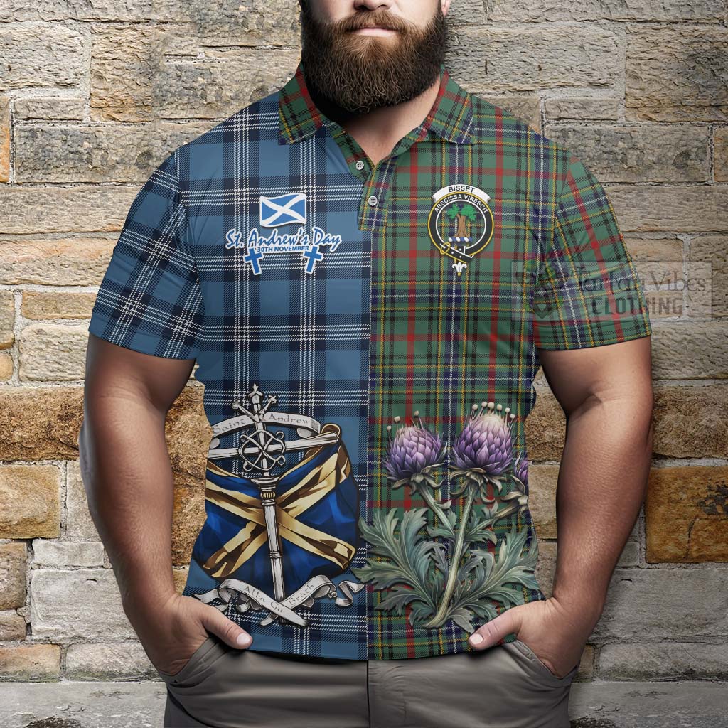 Bisset Tartan Polo Shirt Happy St. Andrew's Day Half Tartan Style - Tartan Vibes Clothing